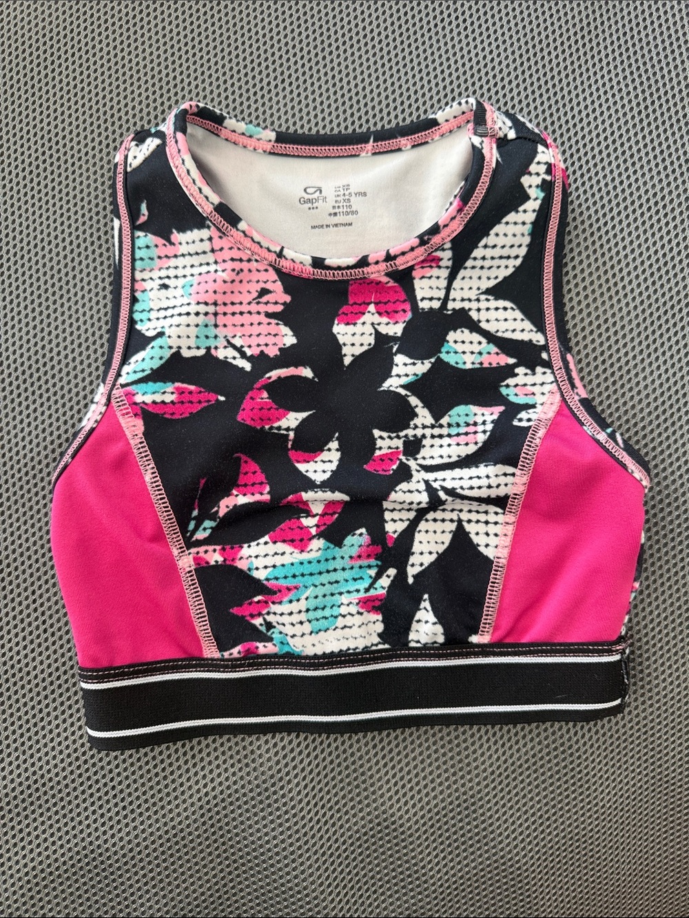 GAP Floral Performance Cropped Tank - Hot Pink & Black